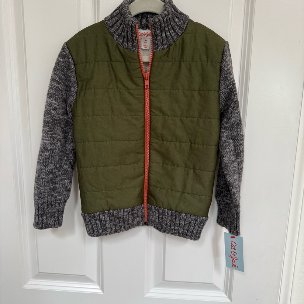 Cat & Jack Green and Gray Knit Puffer Jacket - Picture 2 of 4